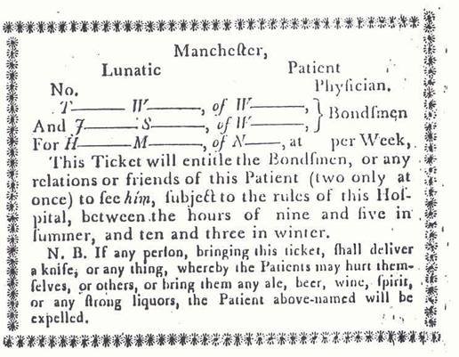 Visitor's ticket for lunatic asylum